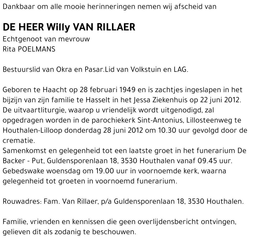 Willy VAN RILLAER