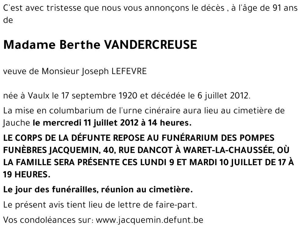 Berthe VANDERCREUSE