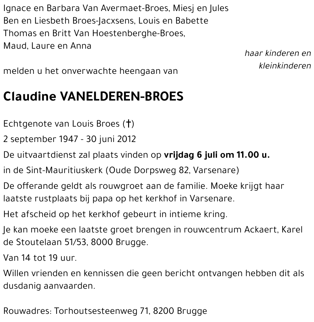 Claudine VANELDEREN-BROES