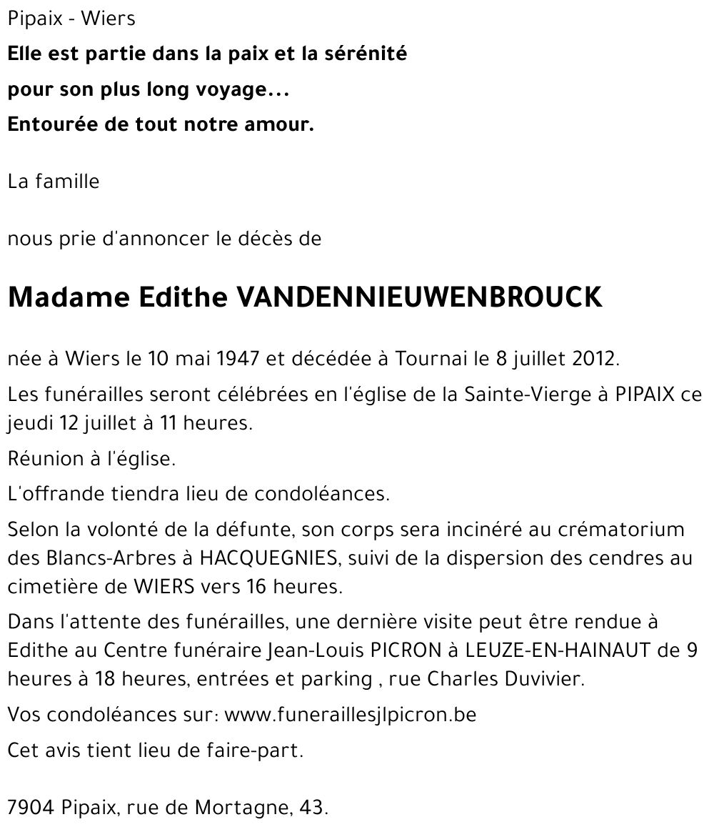 Edithe VANDENNIEUWENBROUCK