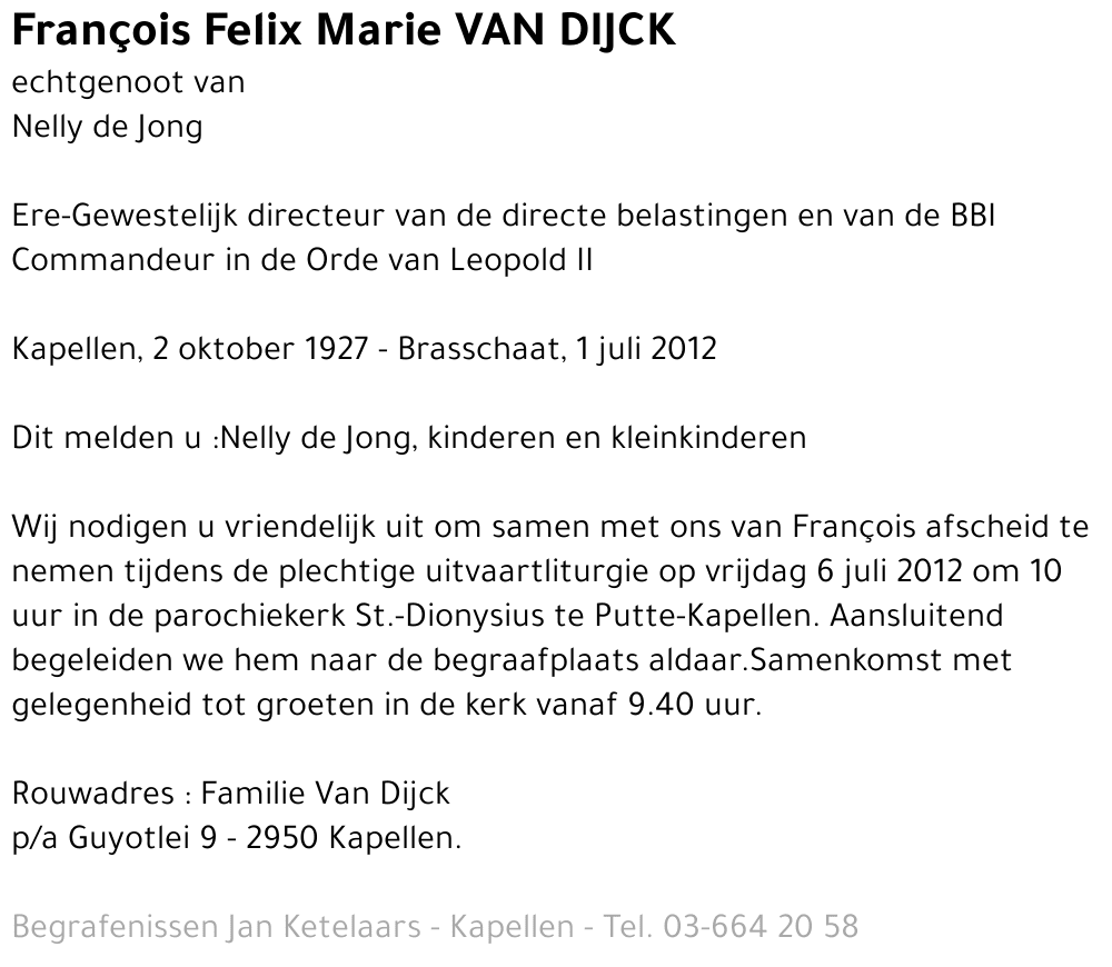 François Felix Marie Van Dijck