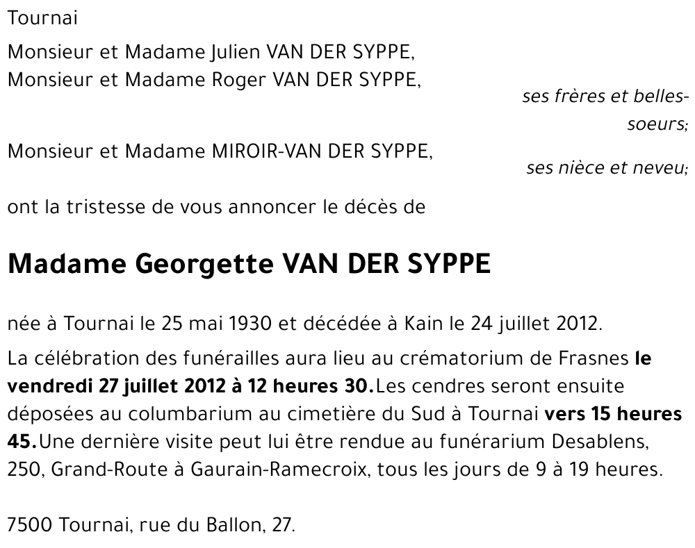Georgette VAN DER SYPPE