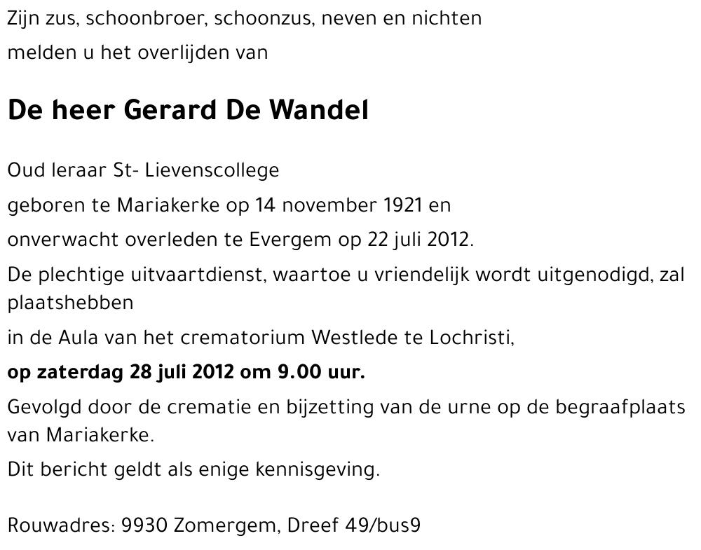 Gerard De Wandel