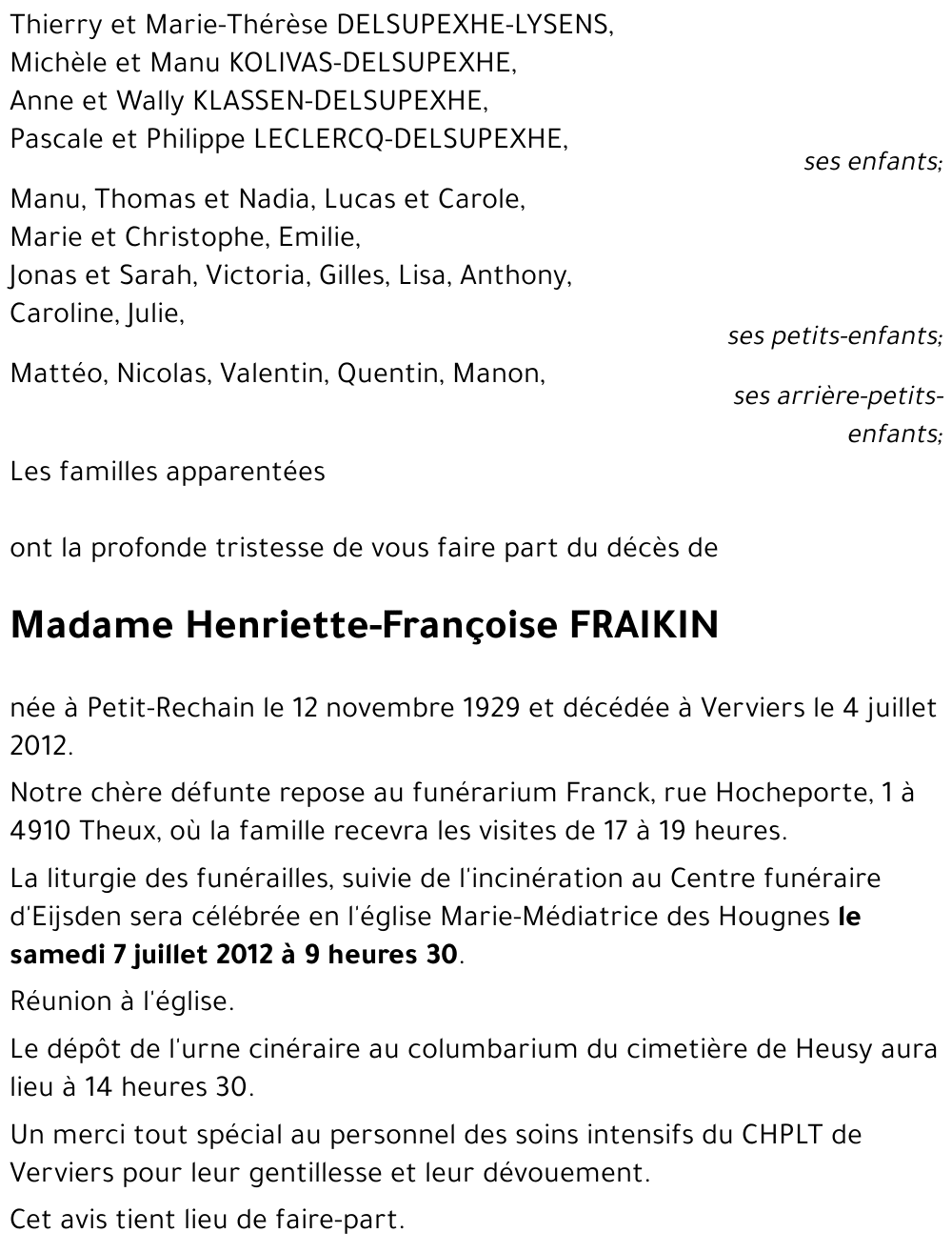 Henriette-Françoise FRAIKIN