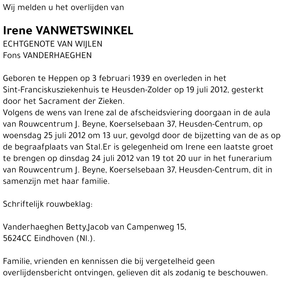 Irene Vanwetswinkel