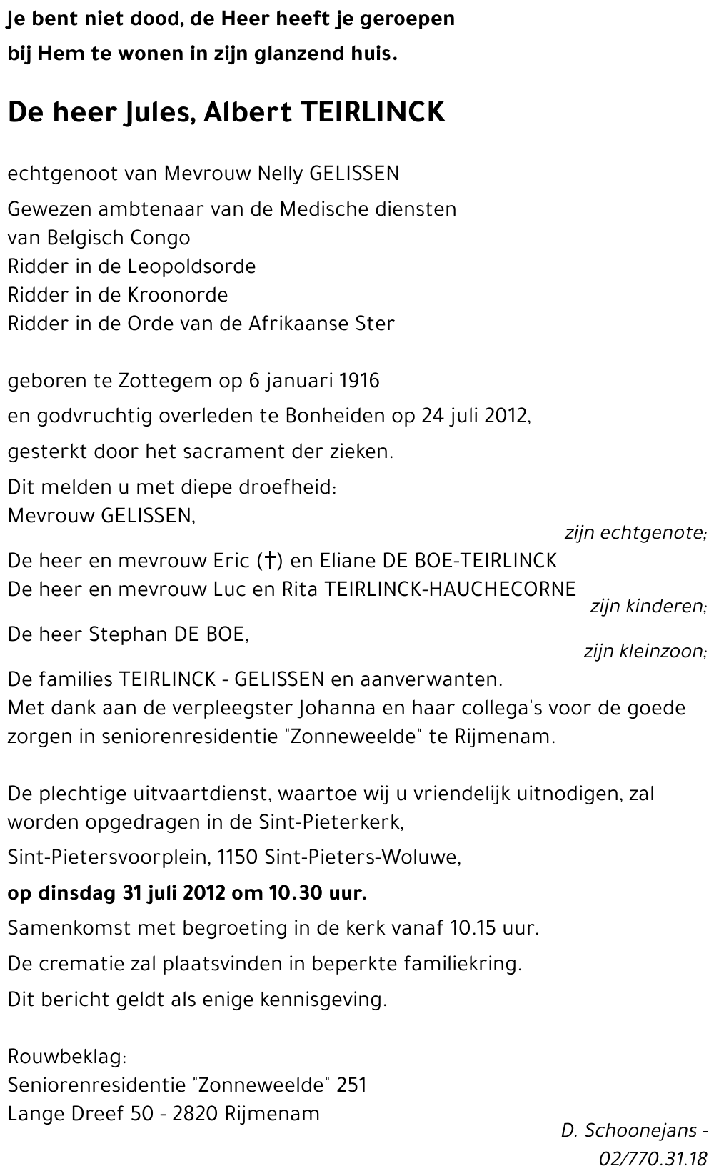 Jules, Albert TEIRLINCK