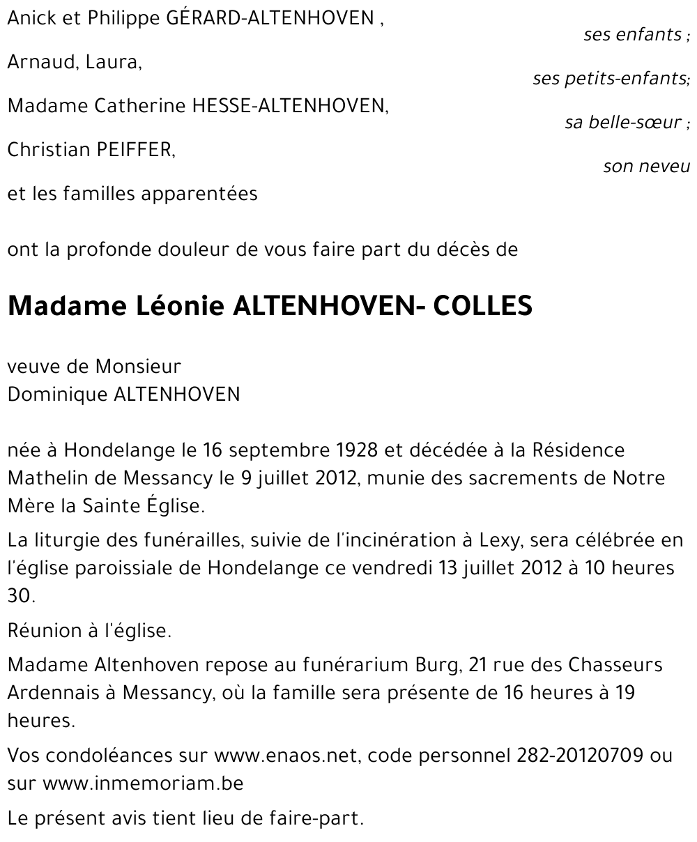 Léonie ALTENHOVEN-COLLES