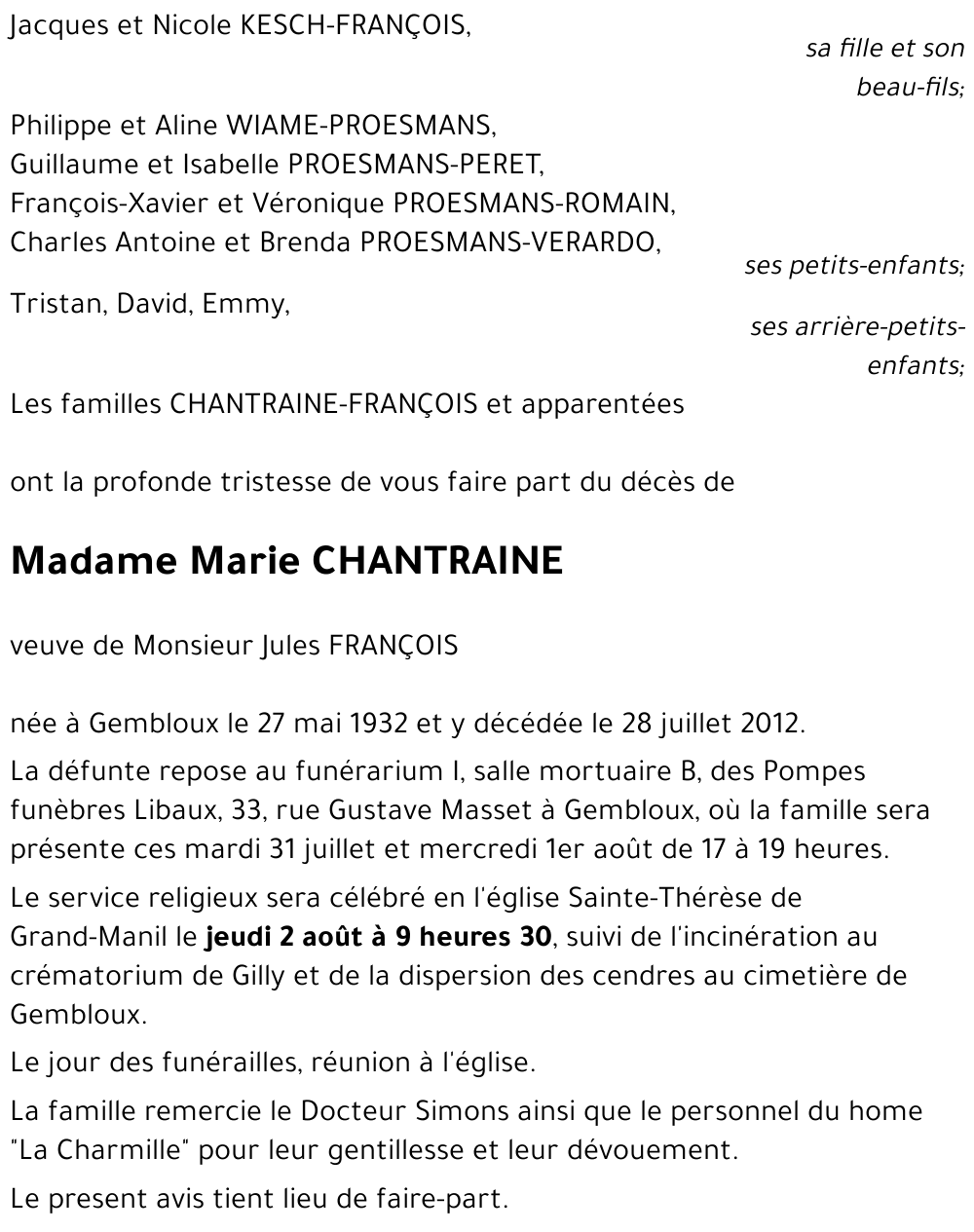 Marie CHANTRAINE