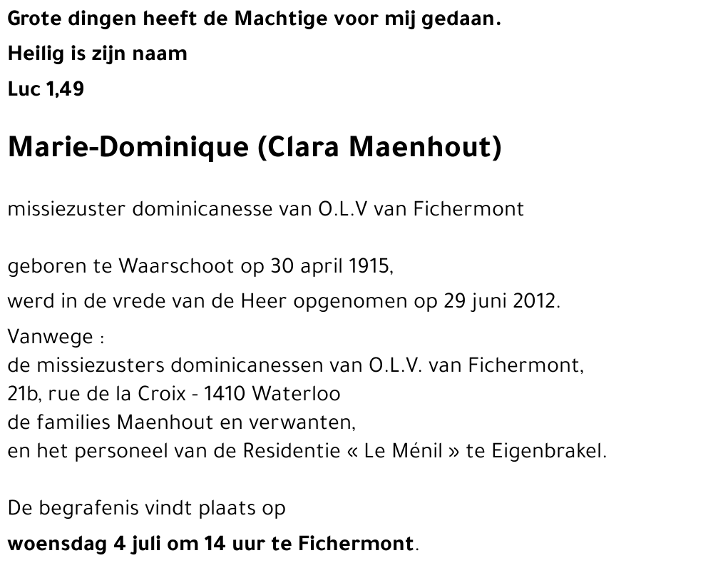 Marie-Dominique (Clara Maenhout)