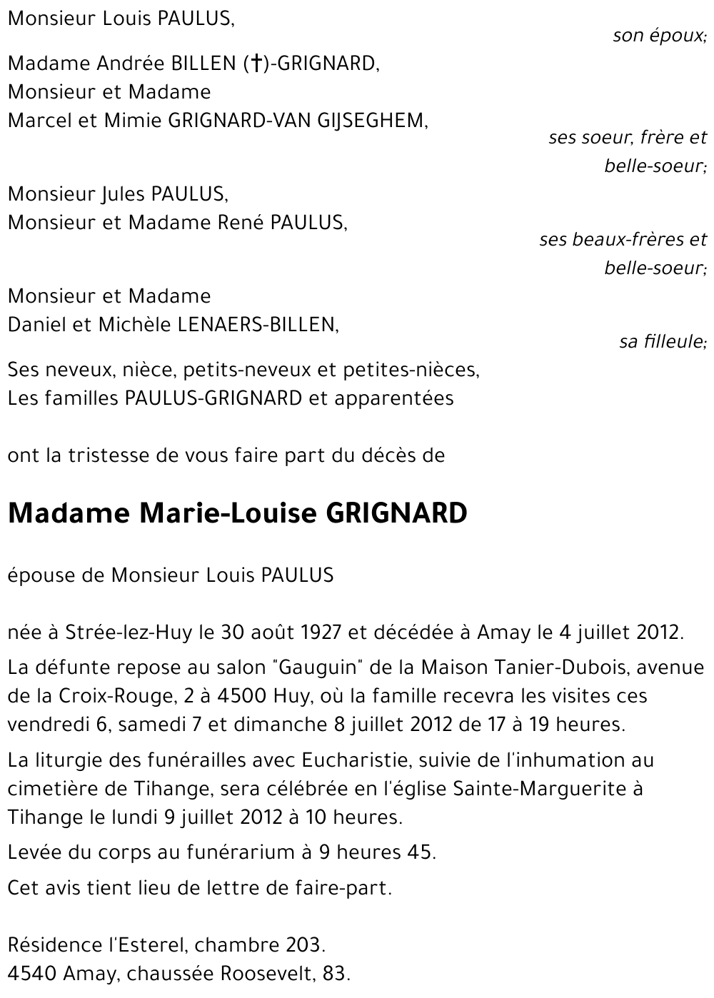 Marie - Louise GRIGNARD