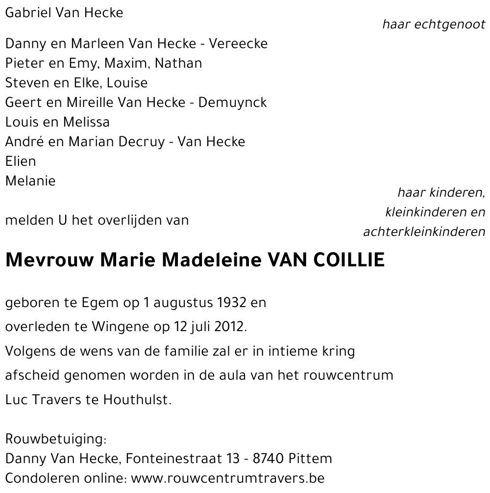 Marie Madeleine VAN COILLIE