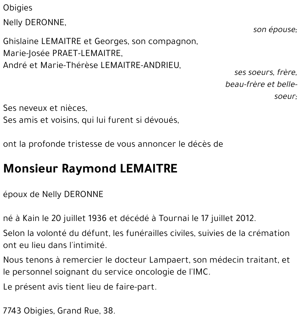 Raymond LEMAITRE
