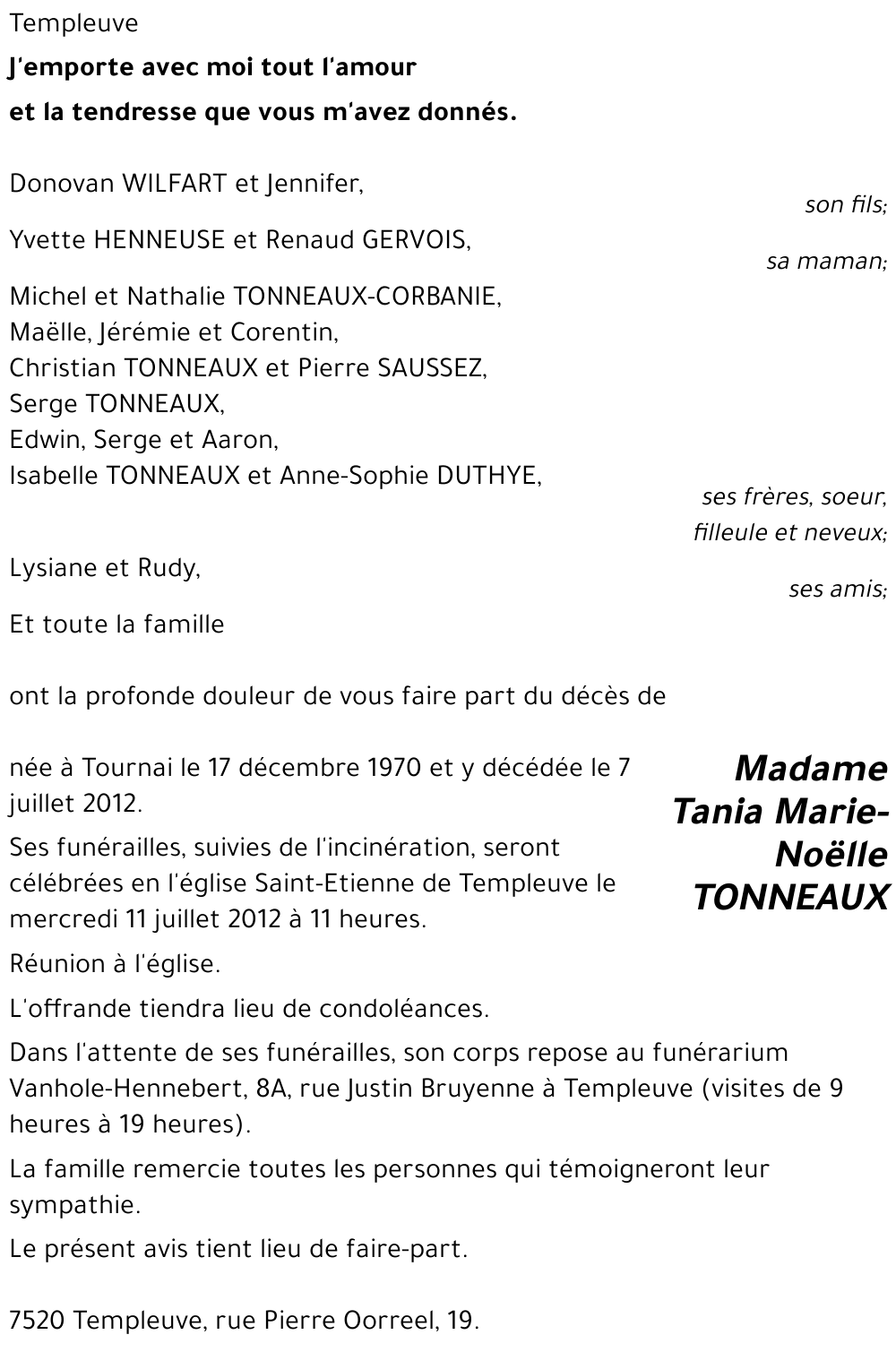 Tania Marie-Noëlle TONNEAUX