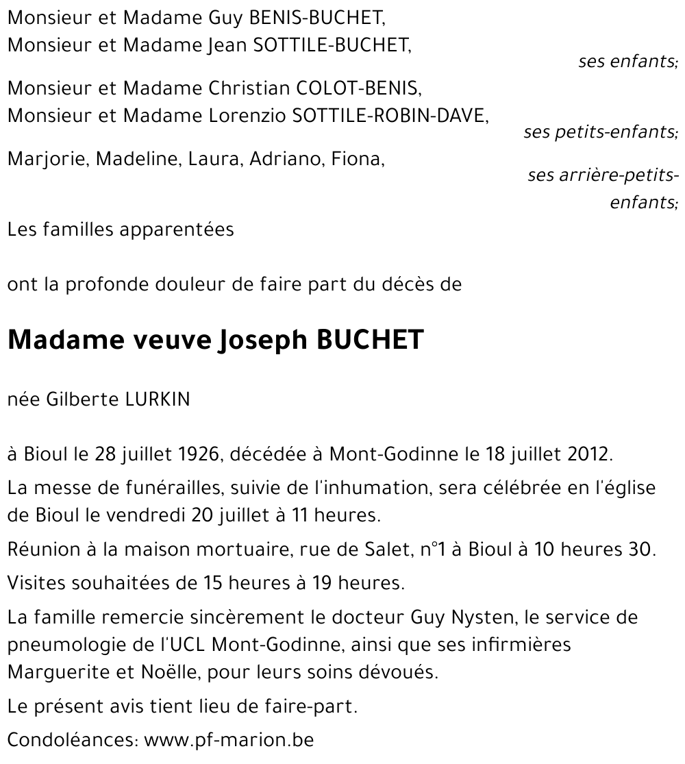 veuve Joseph BUCHET
