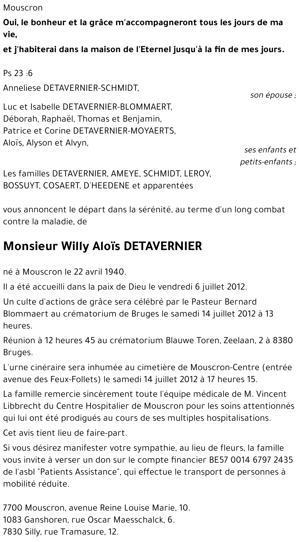 Willy Aloïs DETAVERNIER