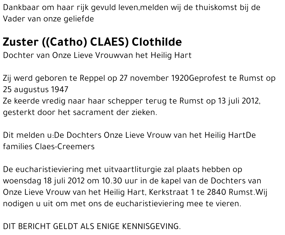 Zuster Clothilde Catho Claes
