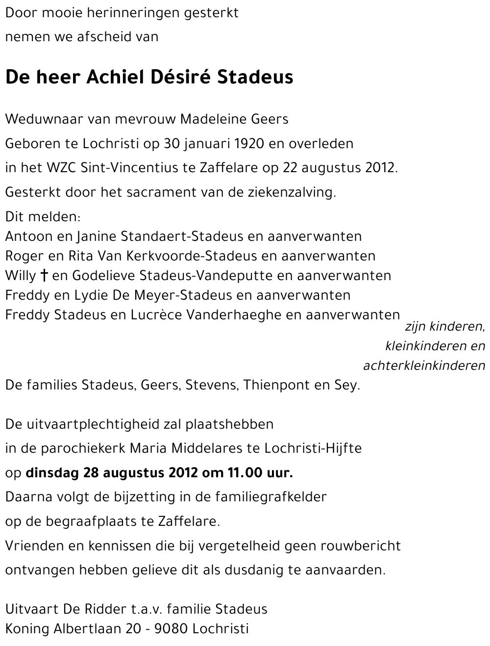 Achiel Désiré Stadeus