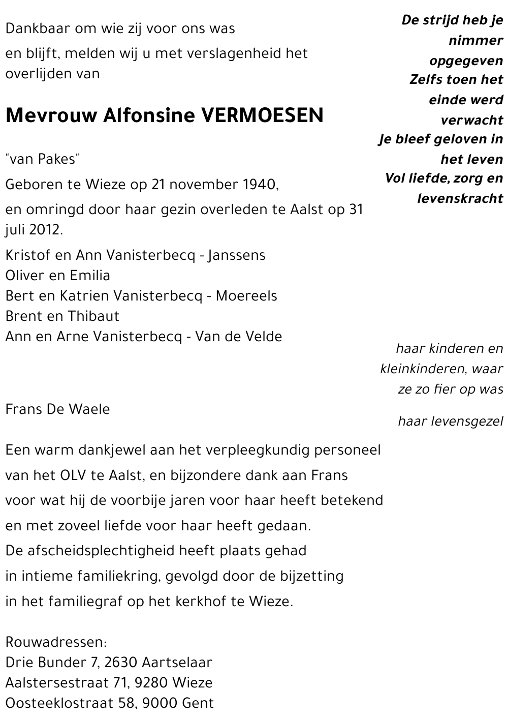 Alfonsine VERMOESEN