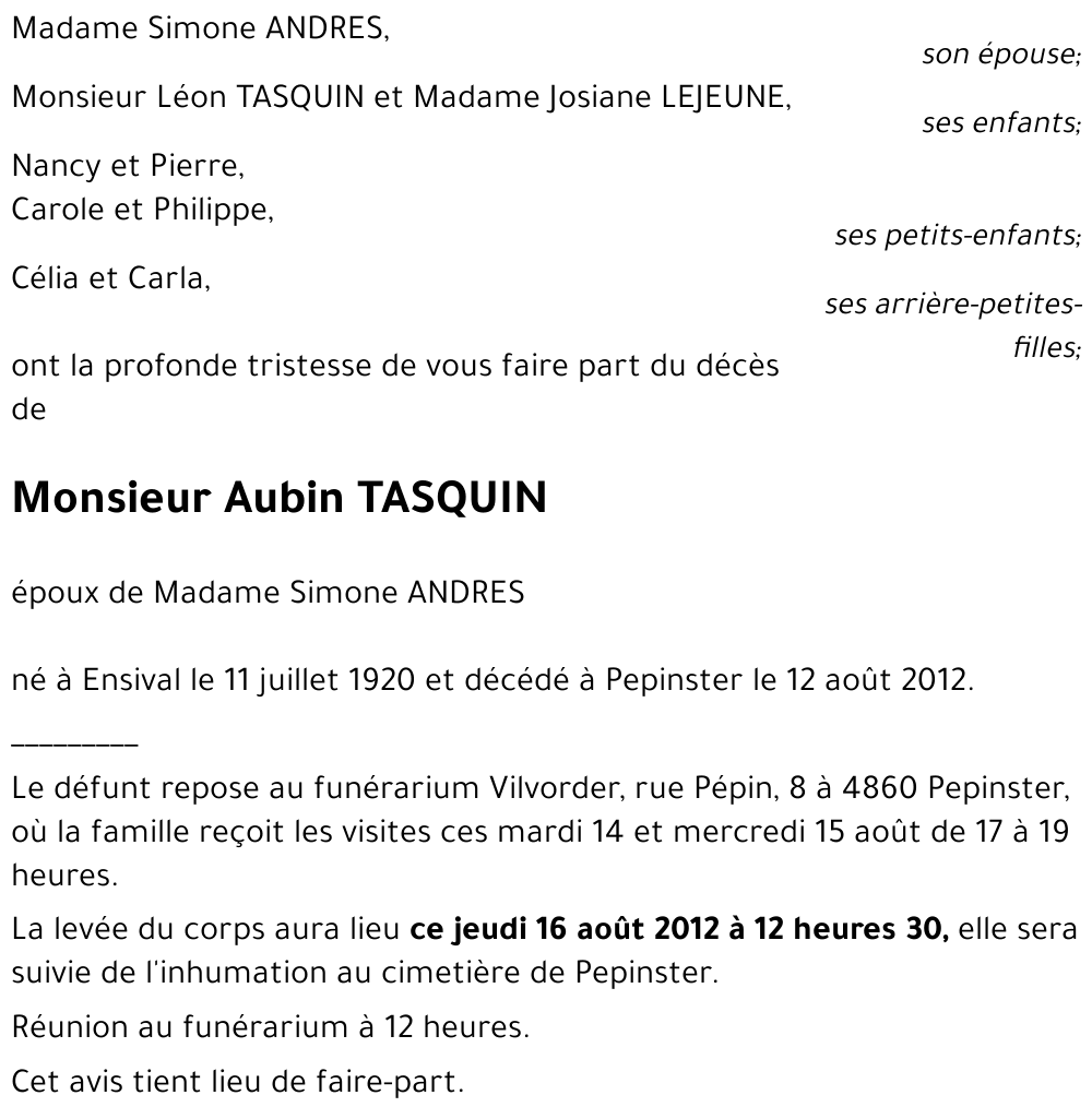 Aubin TASQUIN