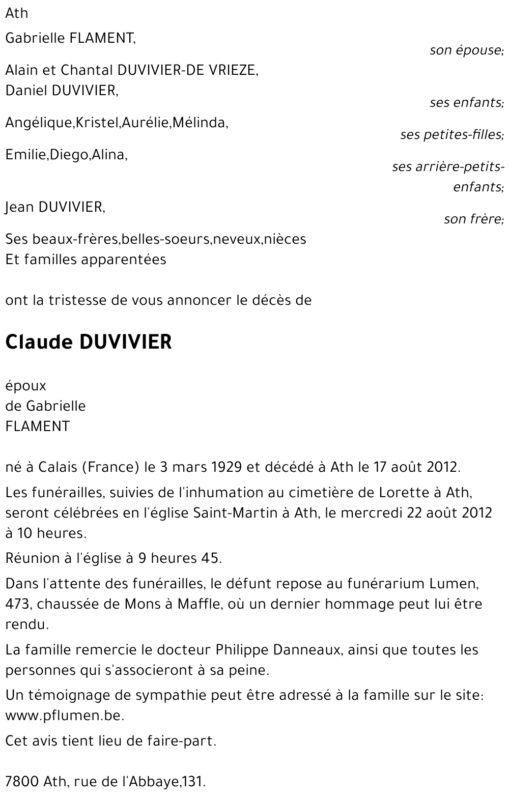 Claude DUVIVIER