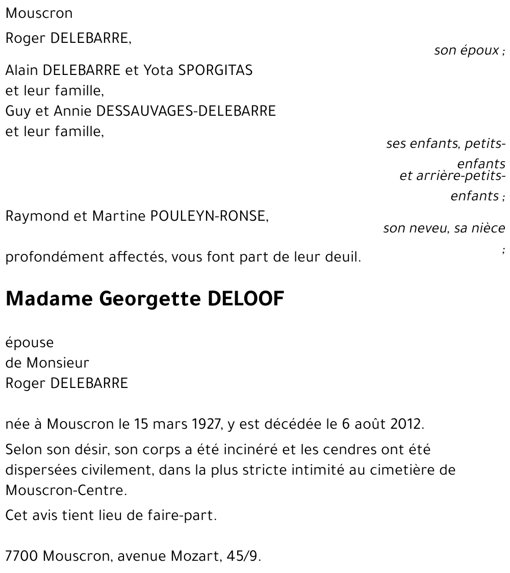 Georgette DELOOF