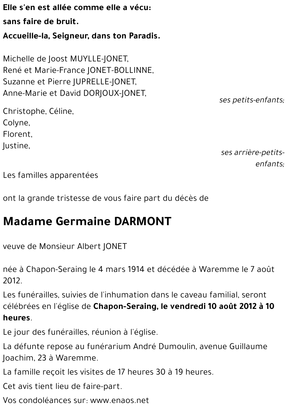 Germaine DARMONT