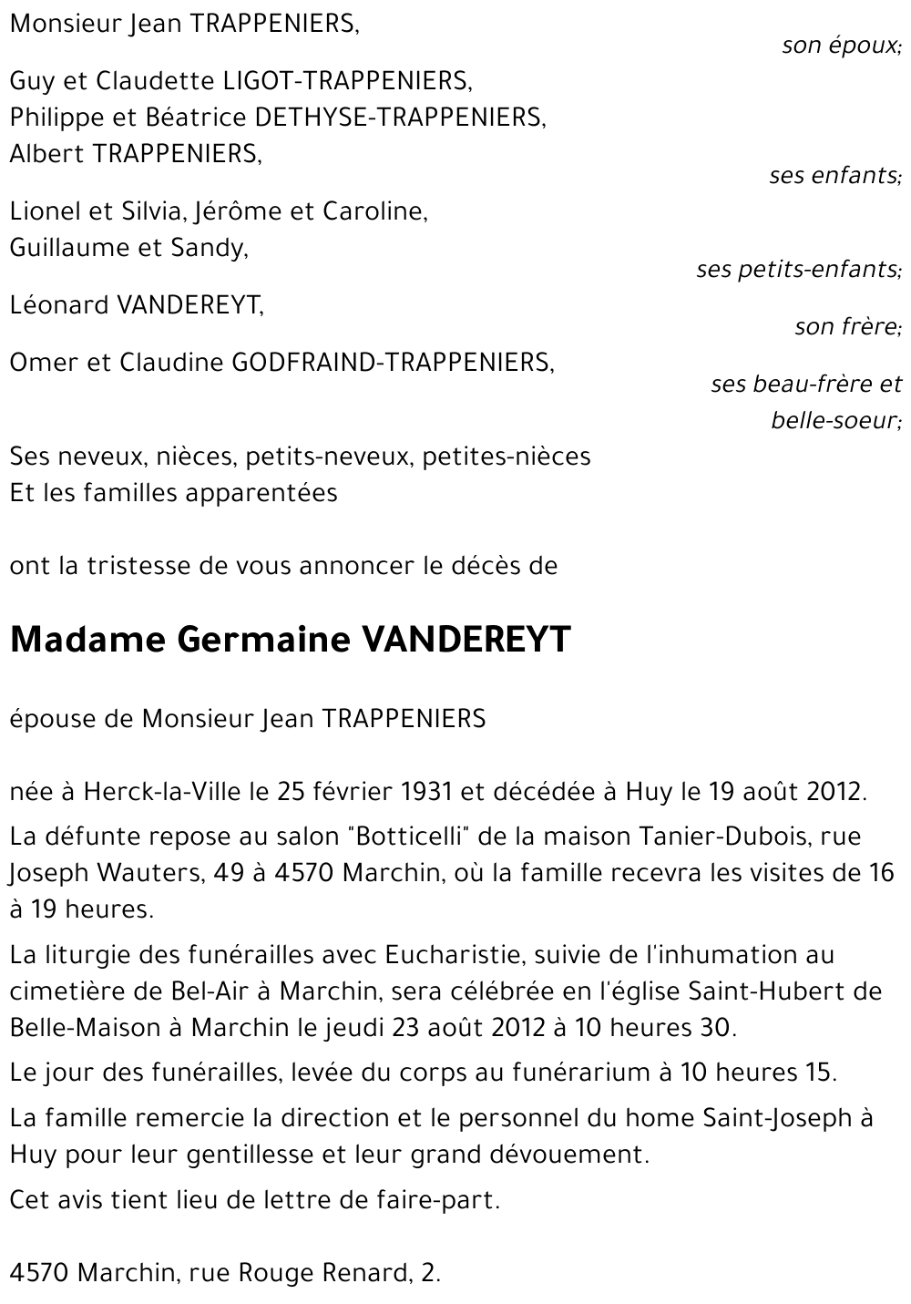 Germaine VANDEREYT