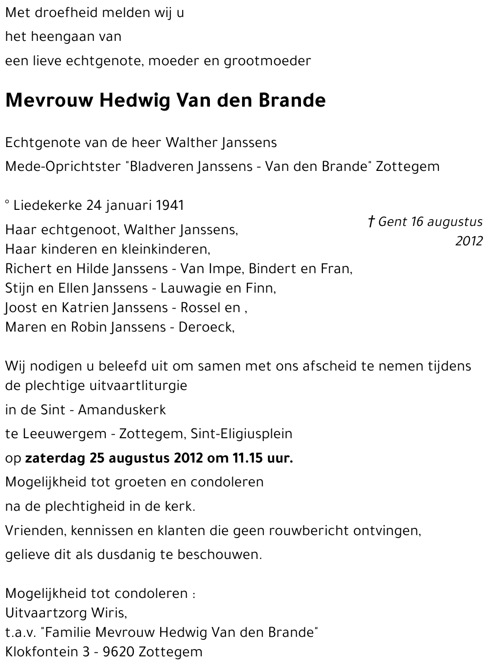 Hedwig VAN den BRANDE