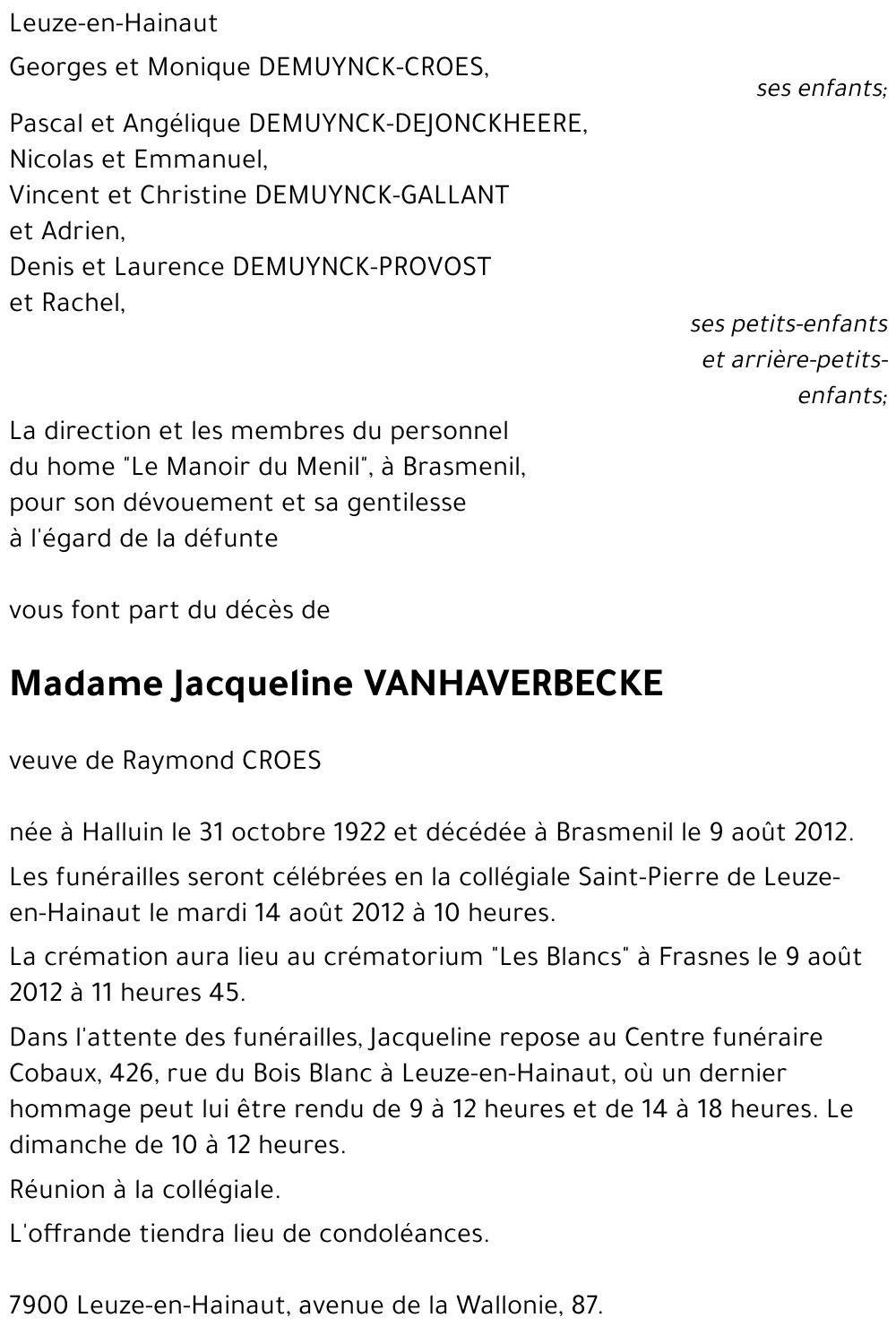 Jacqueline VANHAVERBECKE