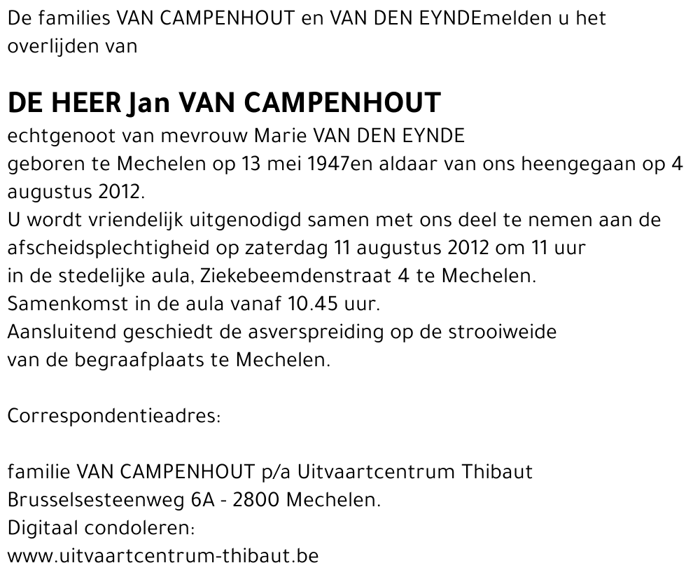 Jan VAN CAMPENHOUT