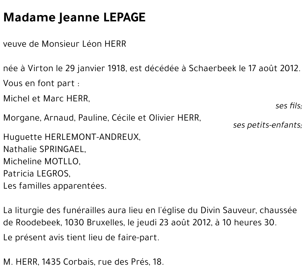 Jeanne LEPAGE