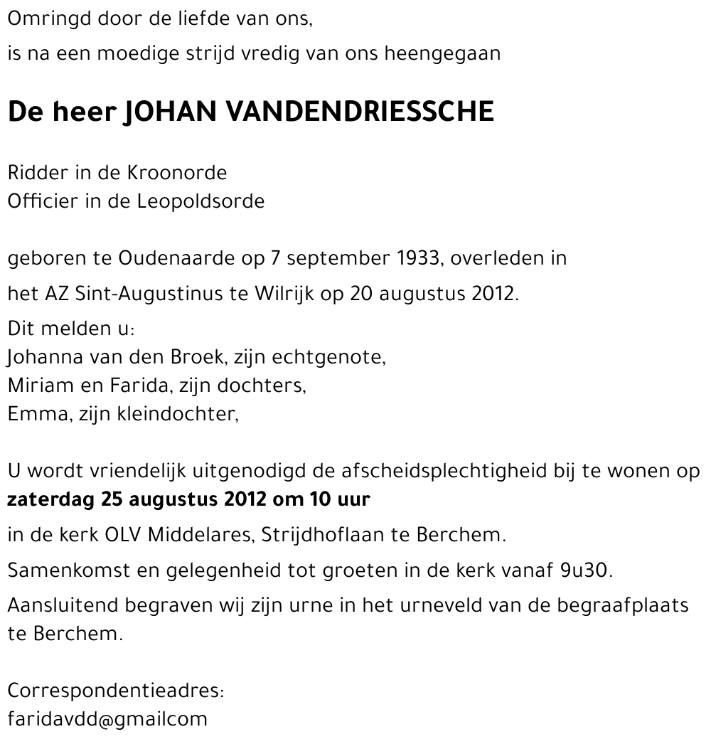 Johan VANDENDRIESSCHE