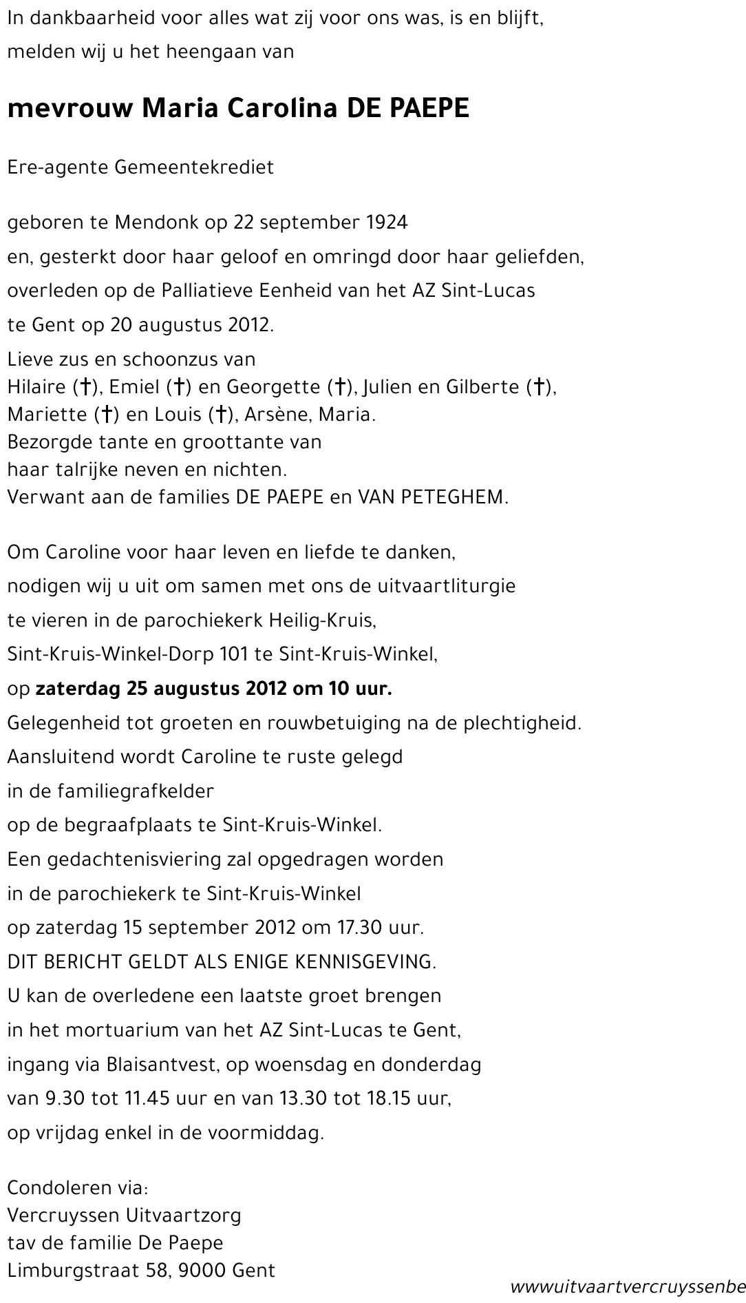 Maria Carolina DE PAEPE