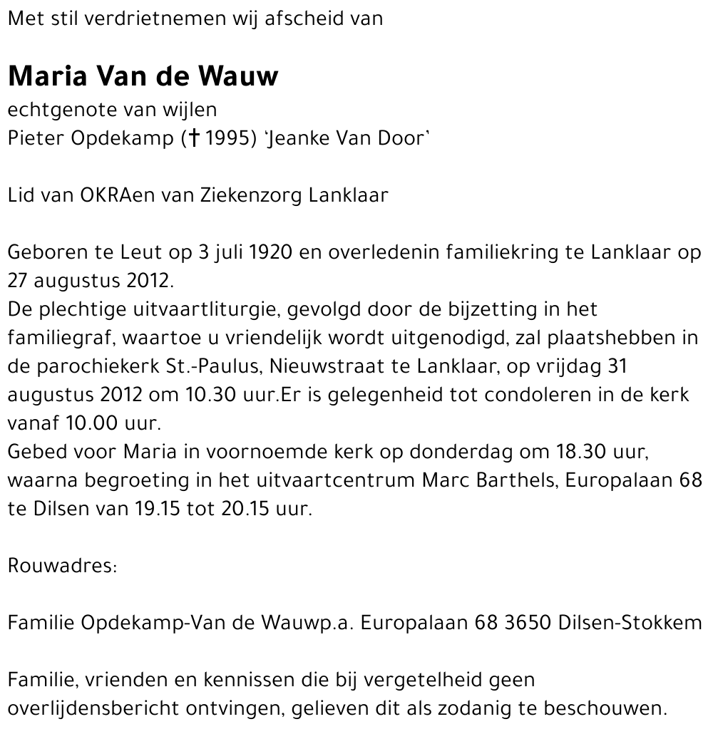 Maria Van de Wauw