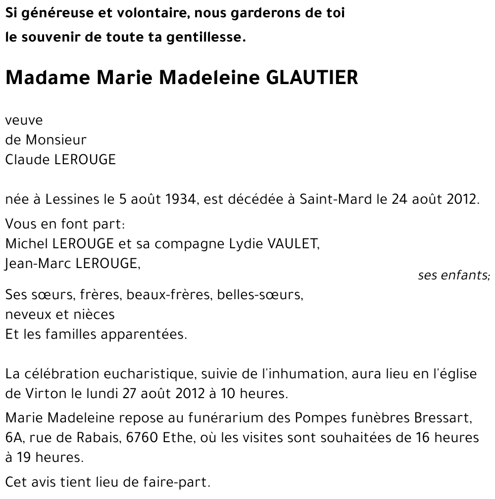 Marie Madeleine GLAUTIER