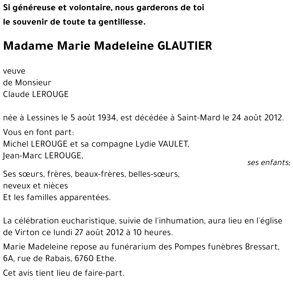 Marie Madeleine GLAUTIER