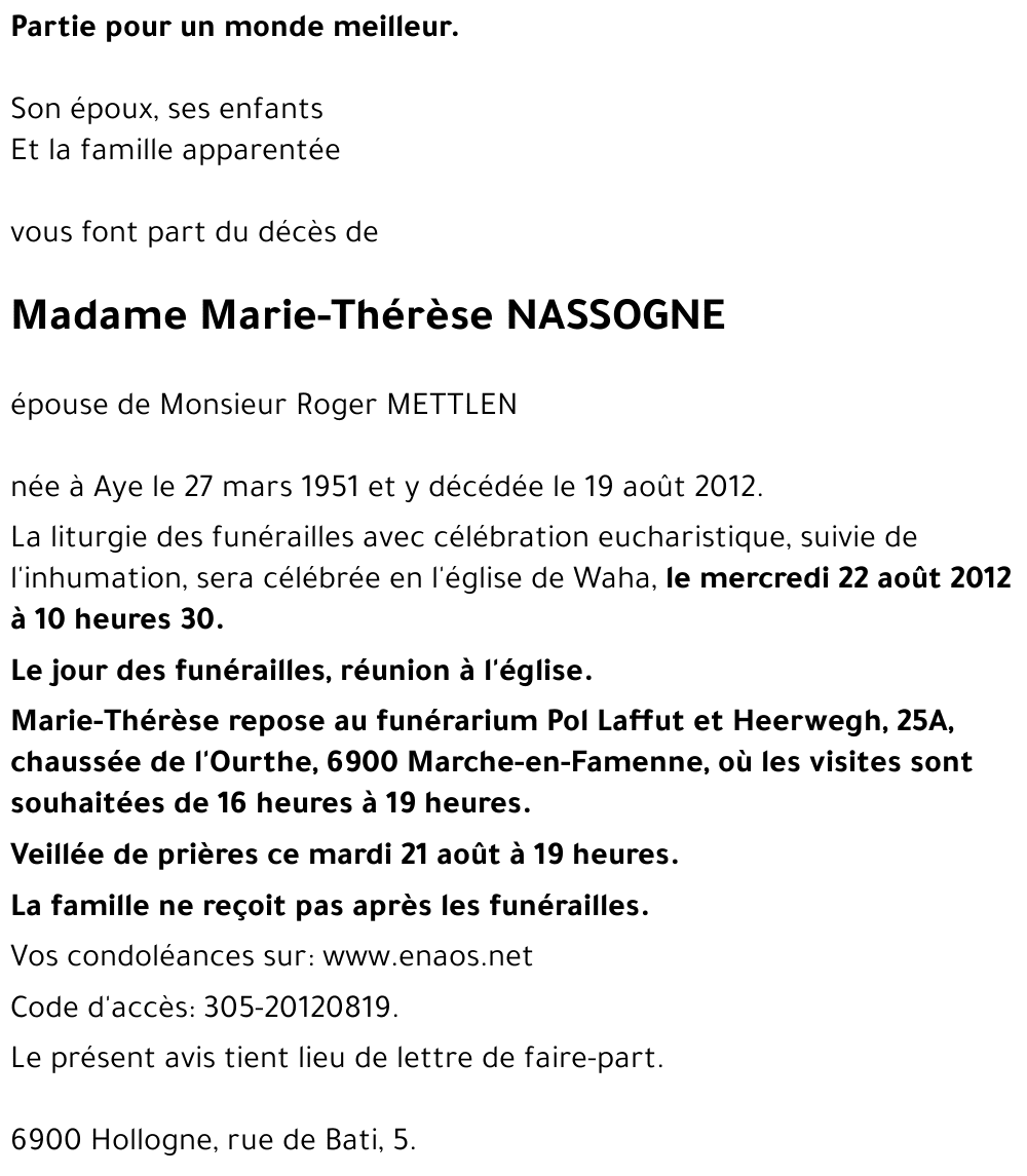 Marie-Thérèse NASSOGNE