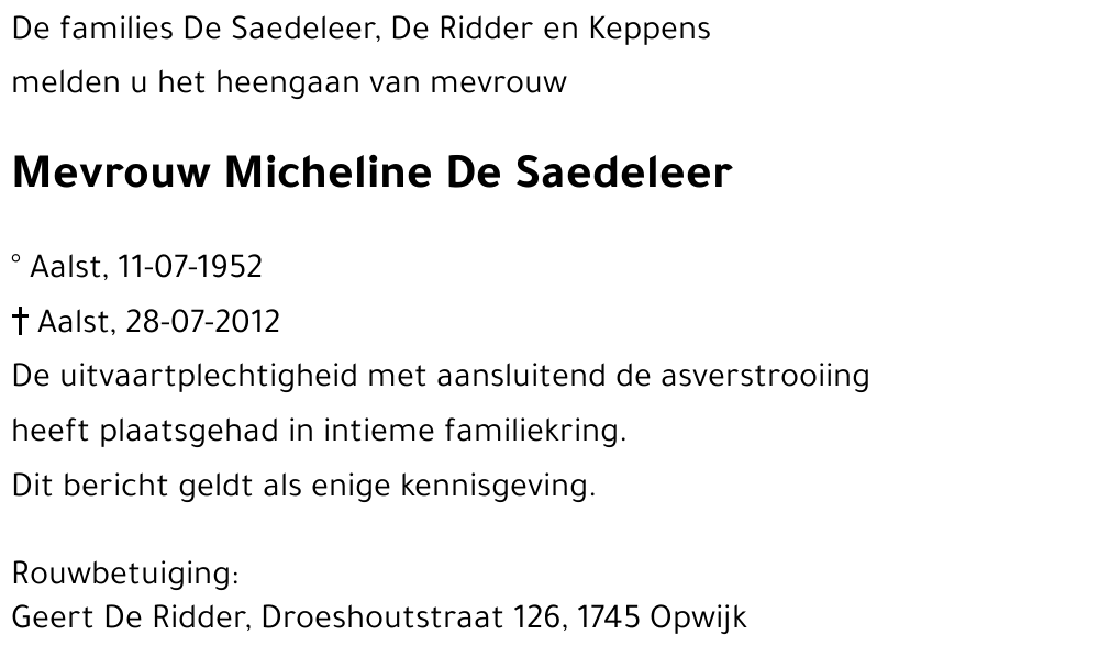 Micheline DE SAEDELEER