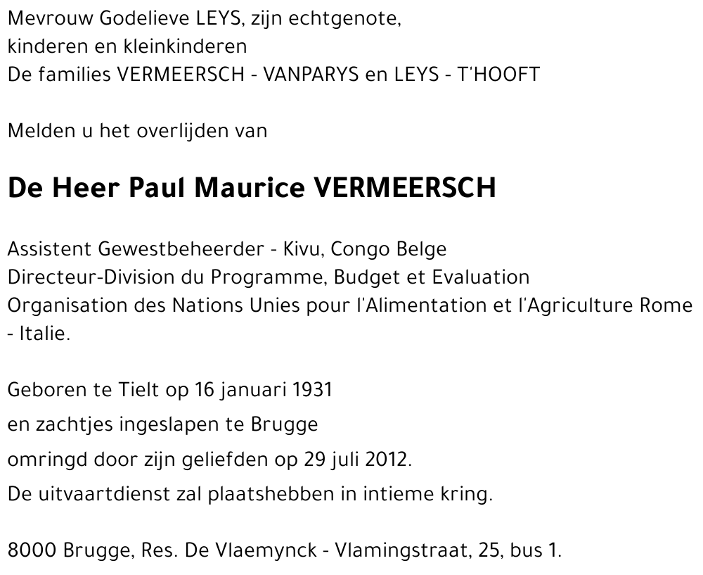 Paul Maurice VERMEERSCH