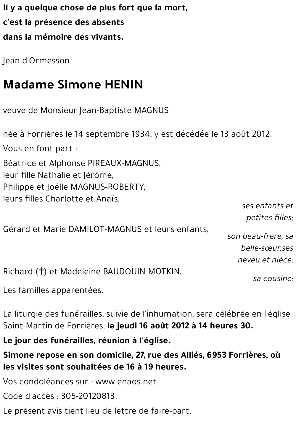 Simone HENIN