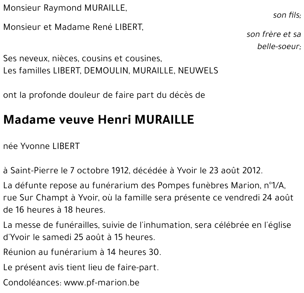 veuve Henri MURAILLE