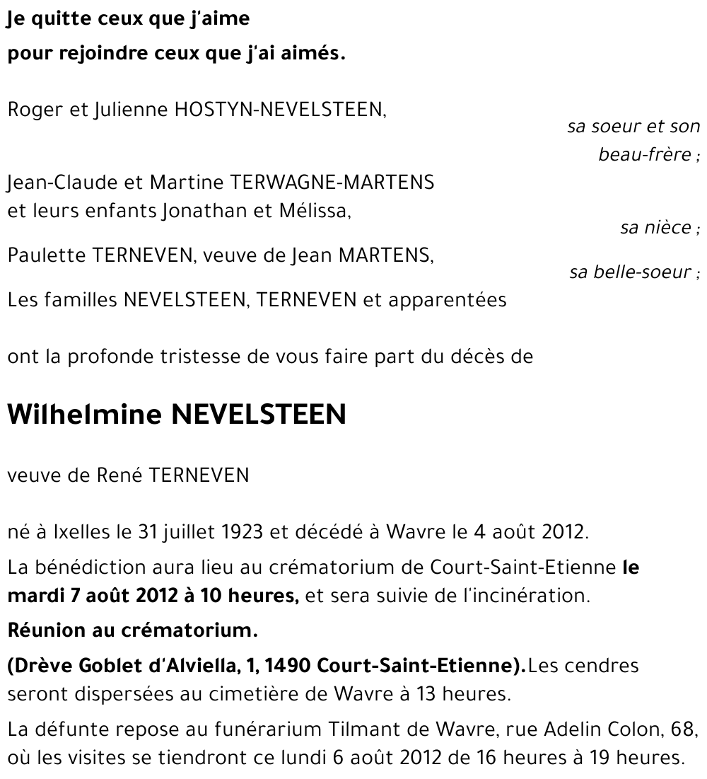 Wilhelmine NEVELSTEEN