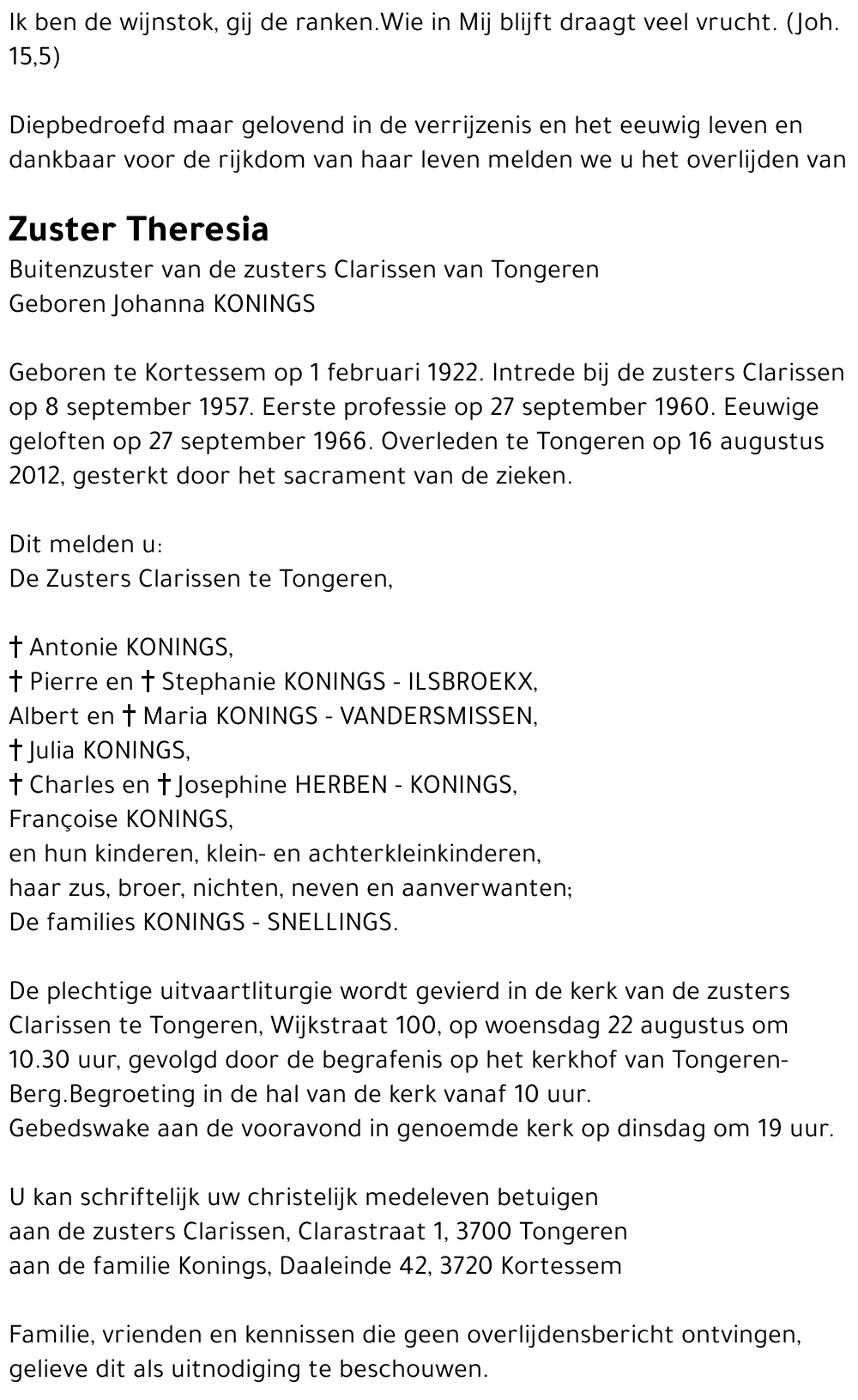 Zuster Theresia KONINGS