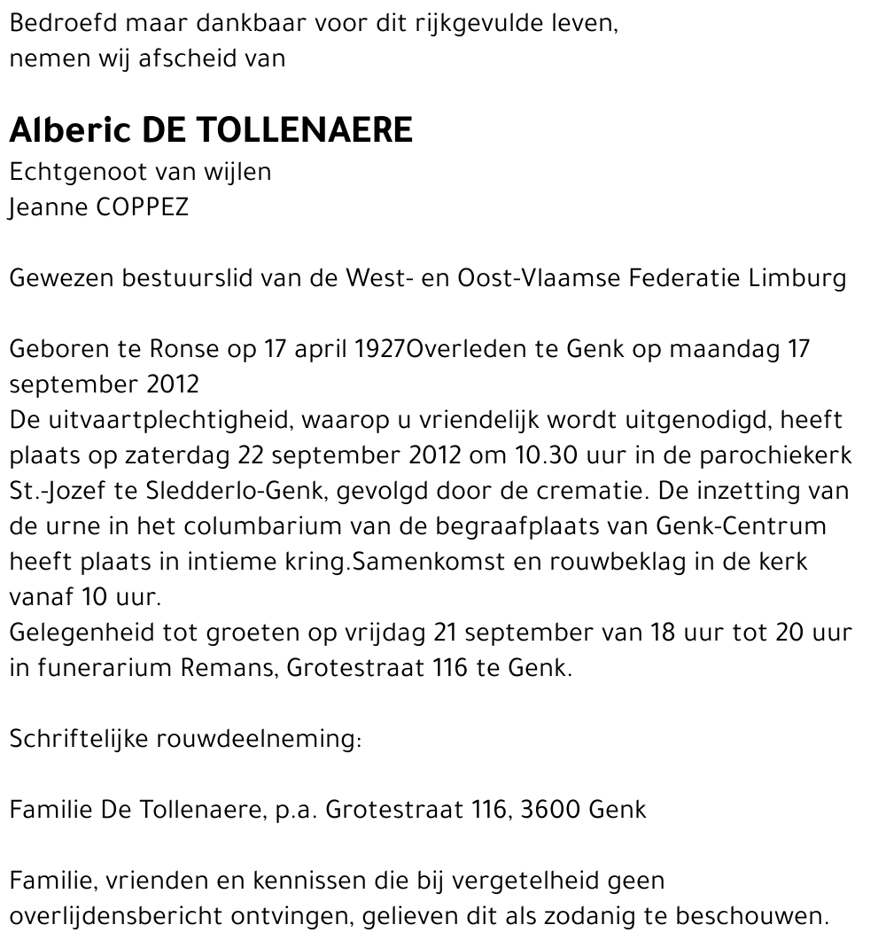 Alberic De TOLLENAERE