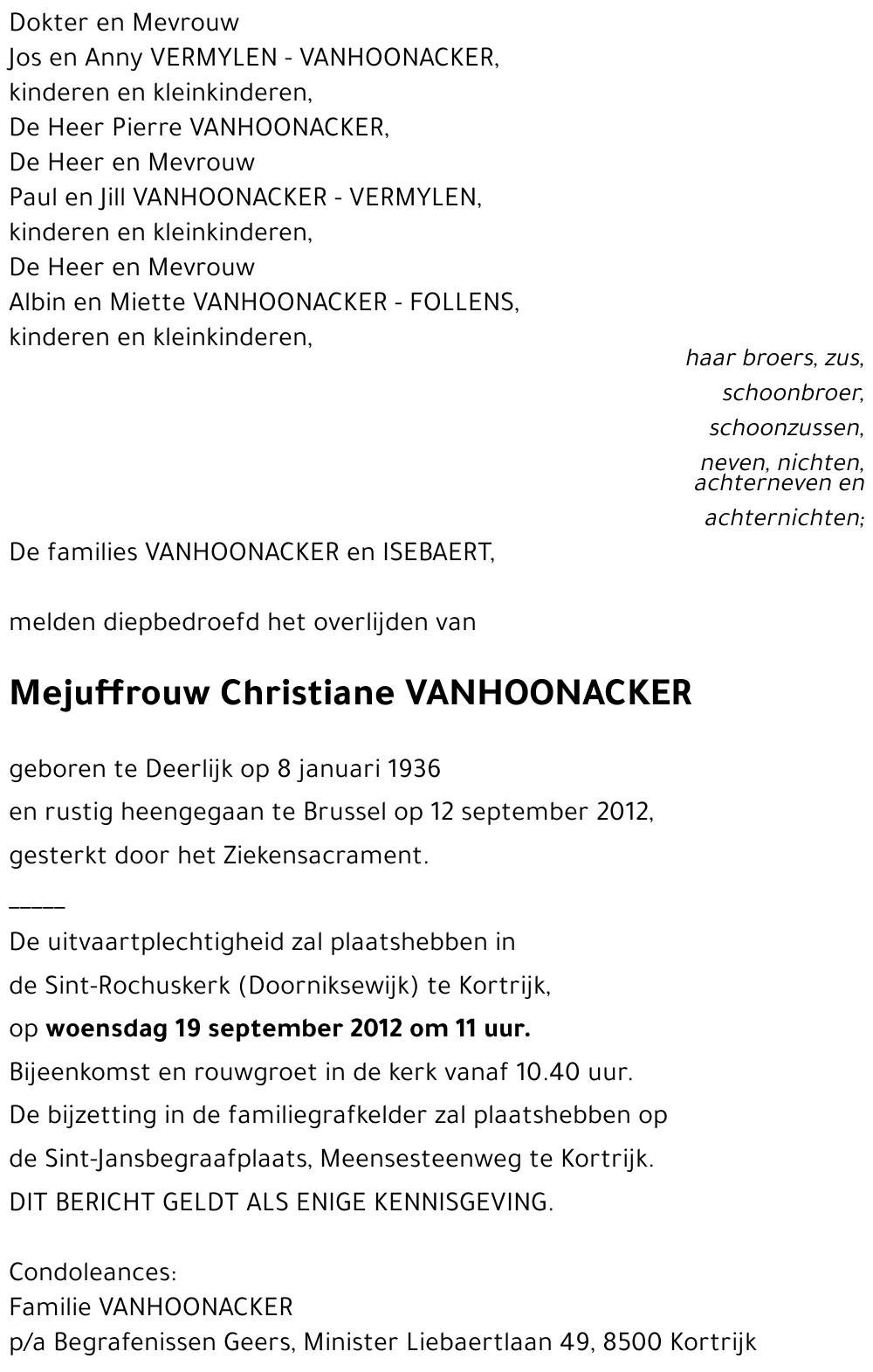 Christiane VANHOONACKER