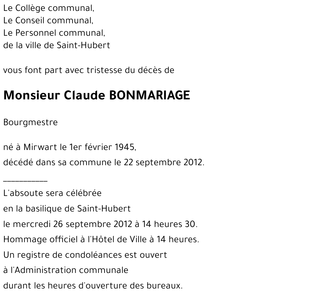 Claude BONMARIAGE