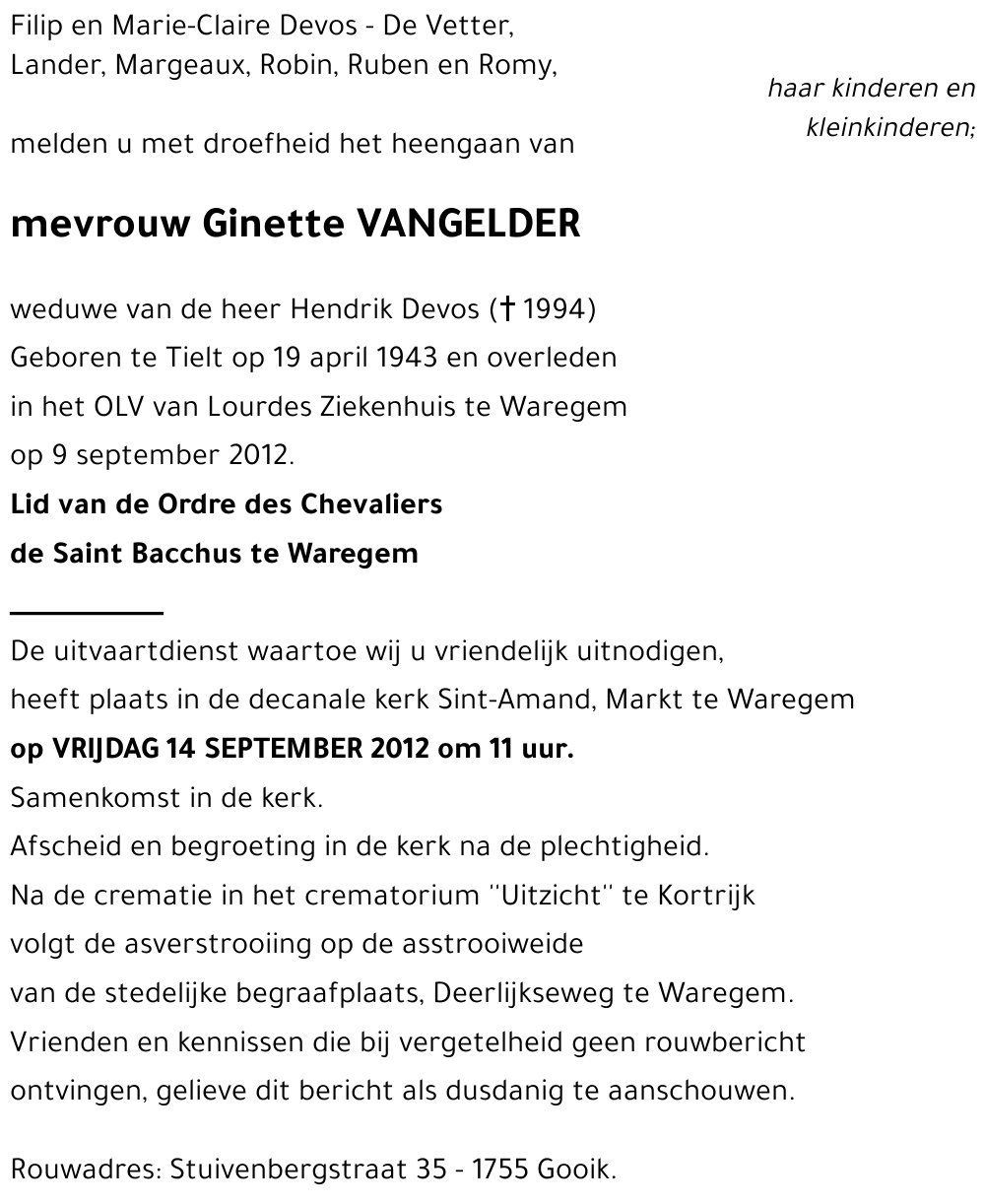 Ginette VANGELDER