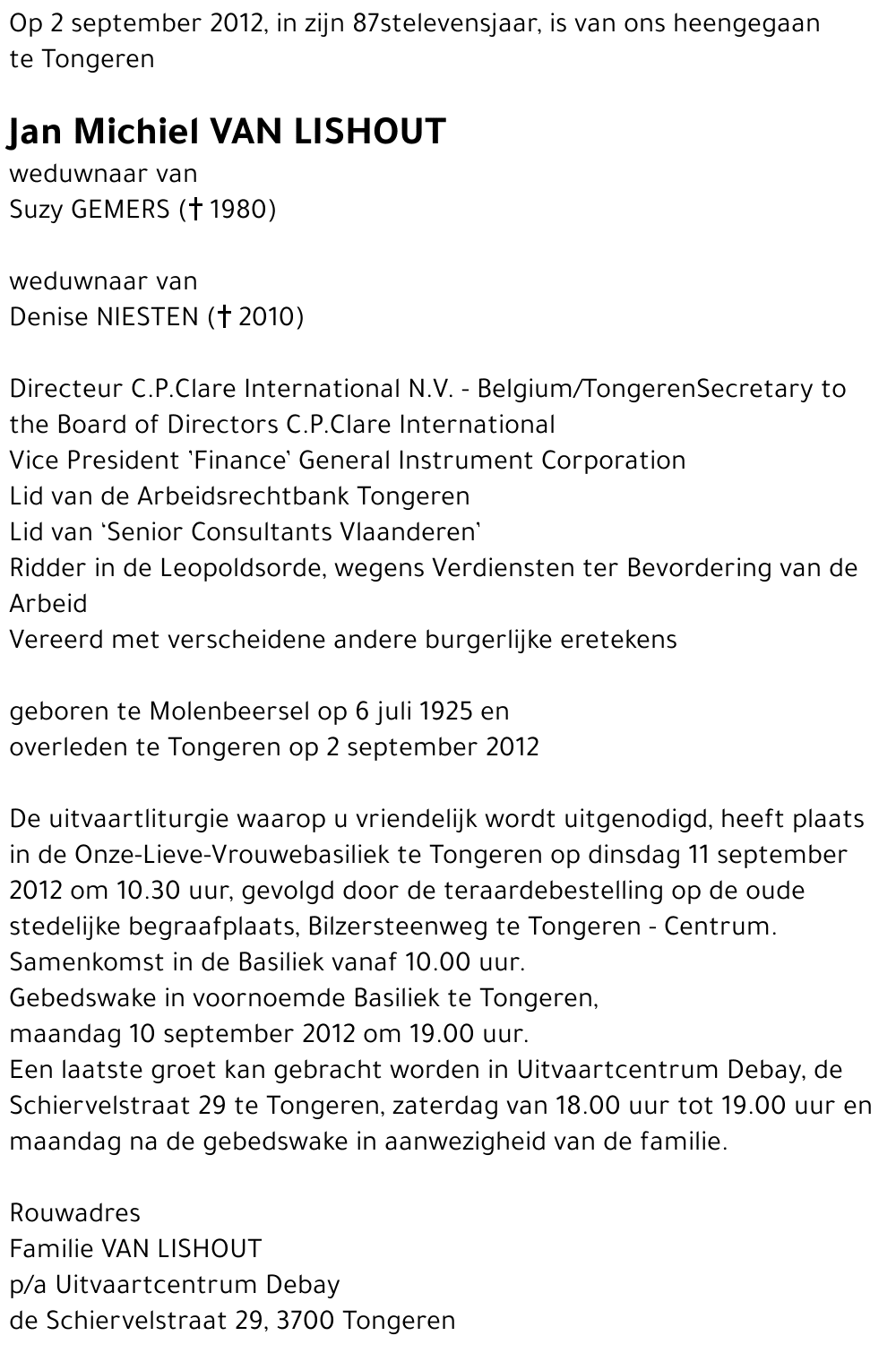 Jan Michiel VAN LISHOUT