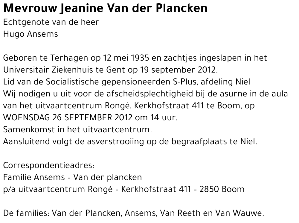 Jeanine Van der Plancken