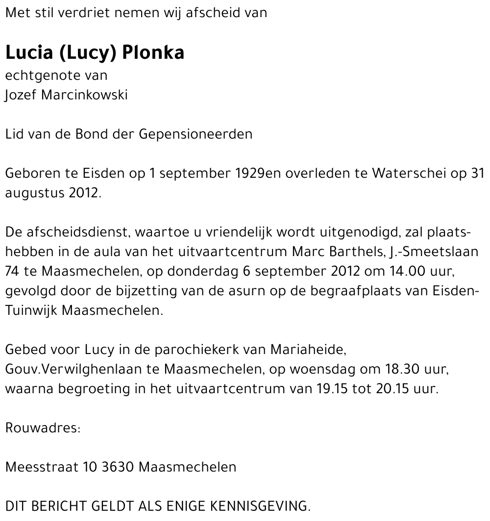 Lucia (Lucy) Plonka